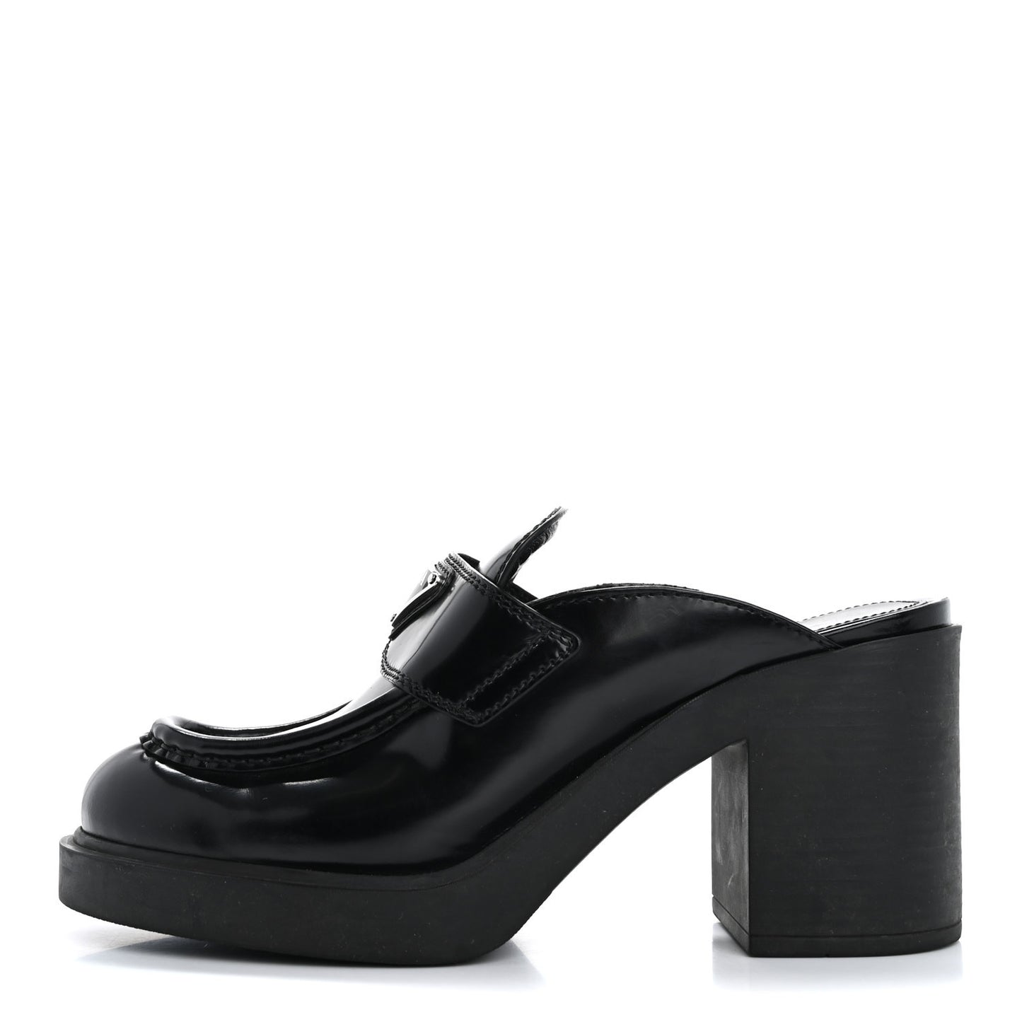 Spazzolato Metal Triangle Logo Platform Loafer Mules 37 Black