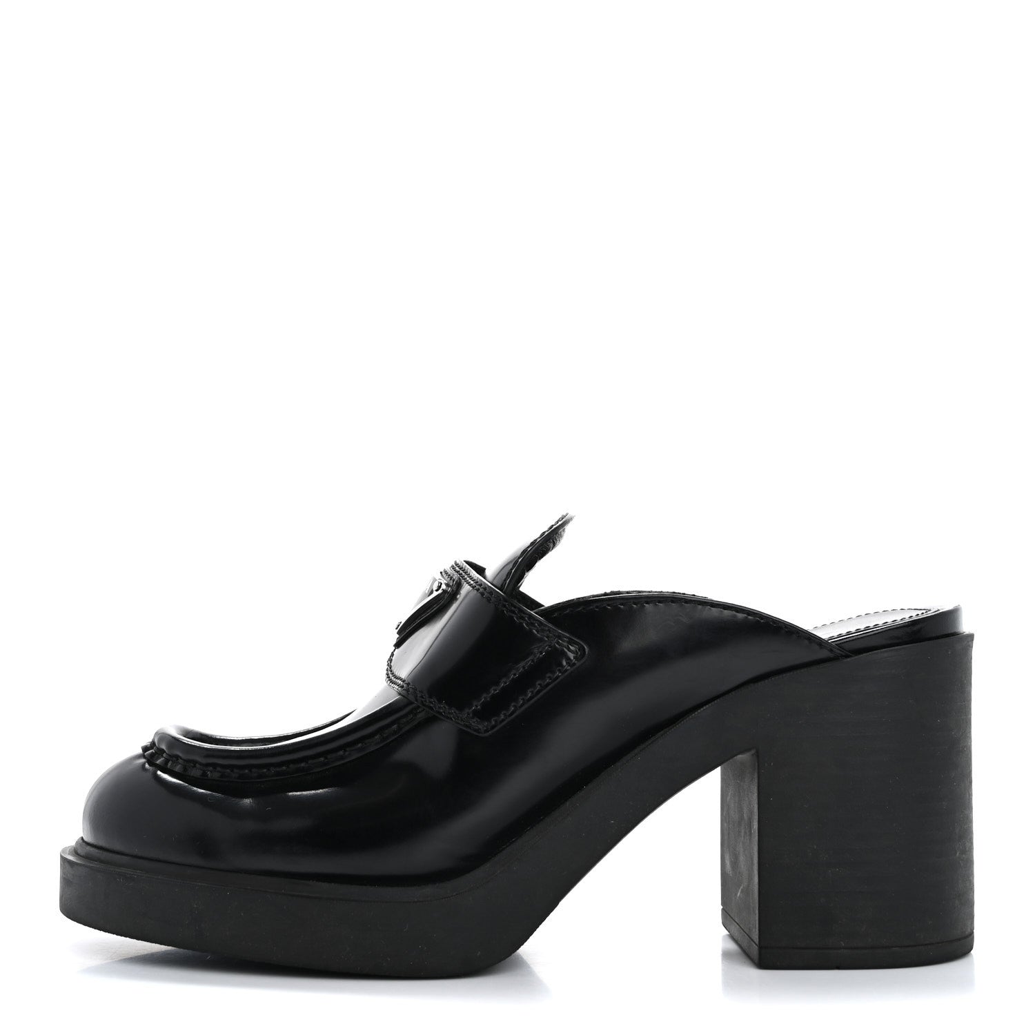Prada Spazzolato Metal Triangle Logo Platform Loafer Mules 37 Black 1 of 17