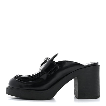 Prada Spazzolato Metal Triangle Logo Platform Loafer Mules 37 Black 1 of 17