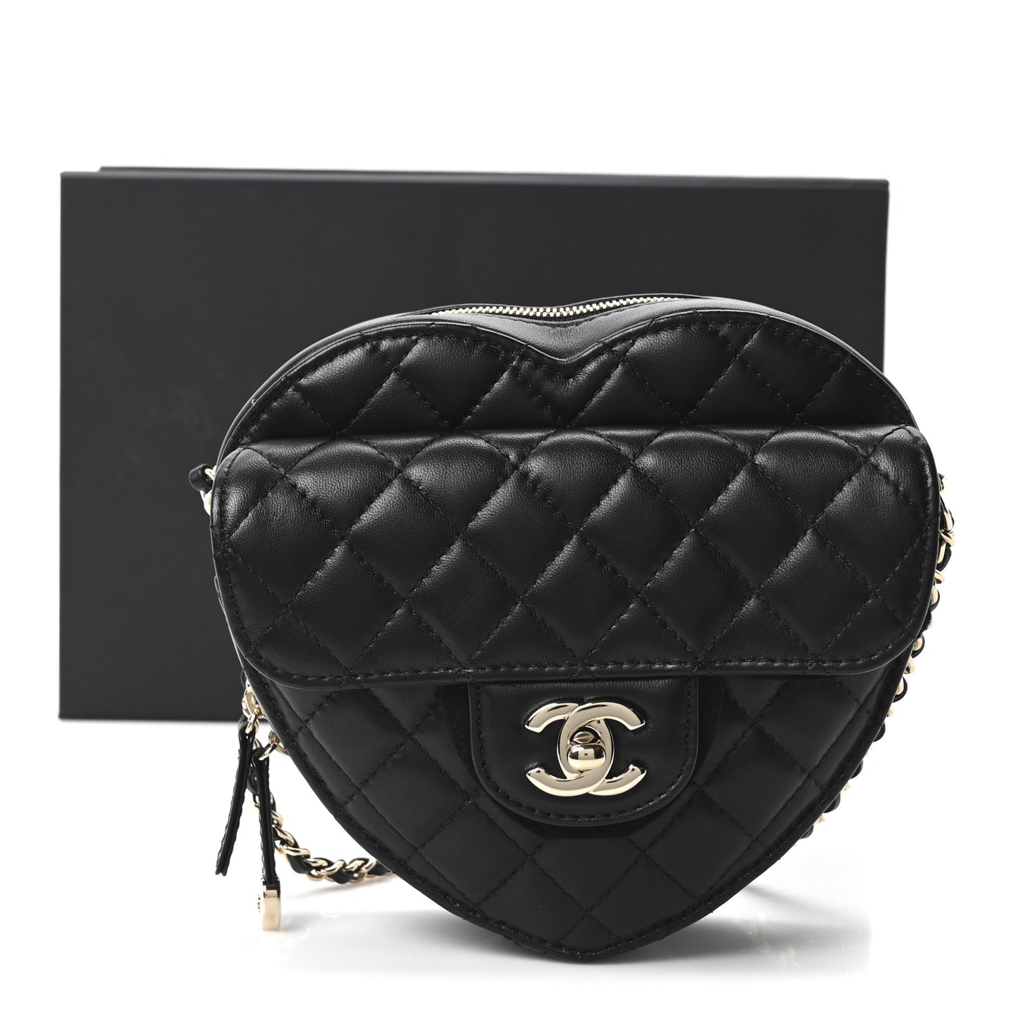 Lambskin Quilted CC In Love Heart Bag Black