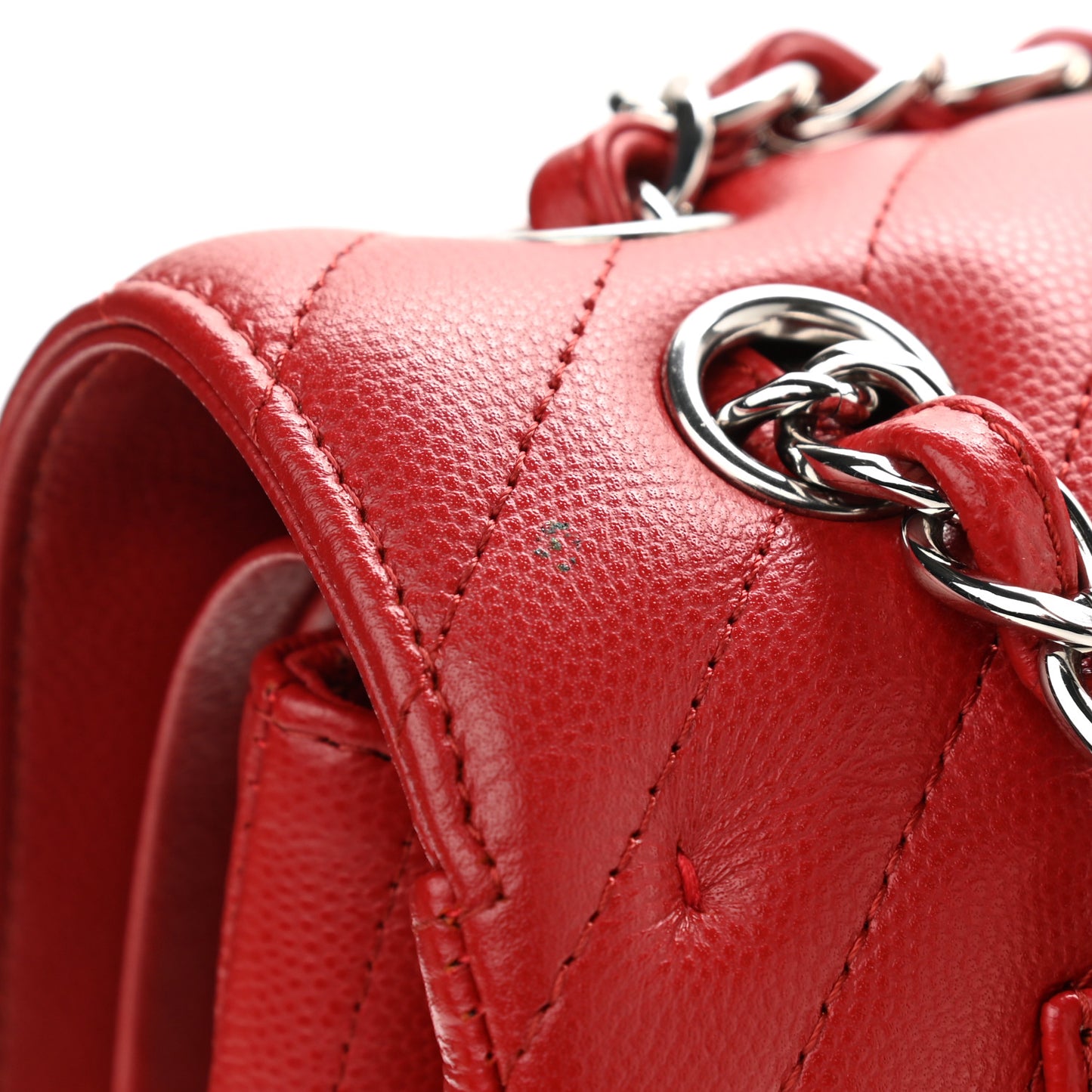 Caviar Chevron Quilted Jumbo Double Flap Dark Red