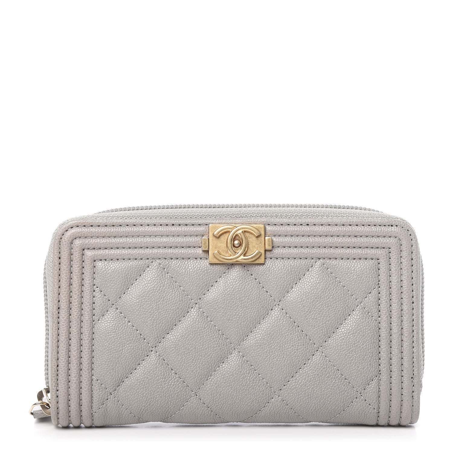 Chanel Caviar Quilted Boy Small Zip Around Wallet Grey 1 of 8