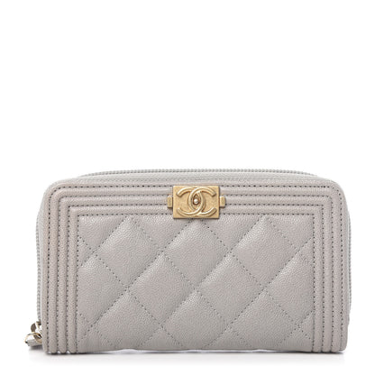 Chanel Caviar Quilted Boy Small Zip Around Wallet Grey 1 of 8