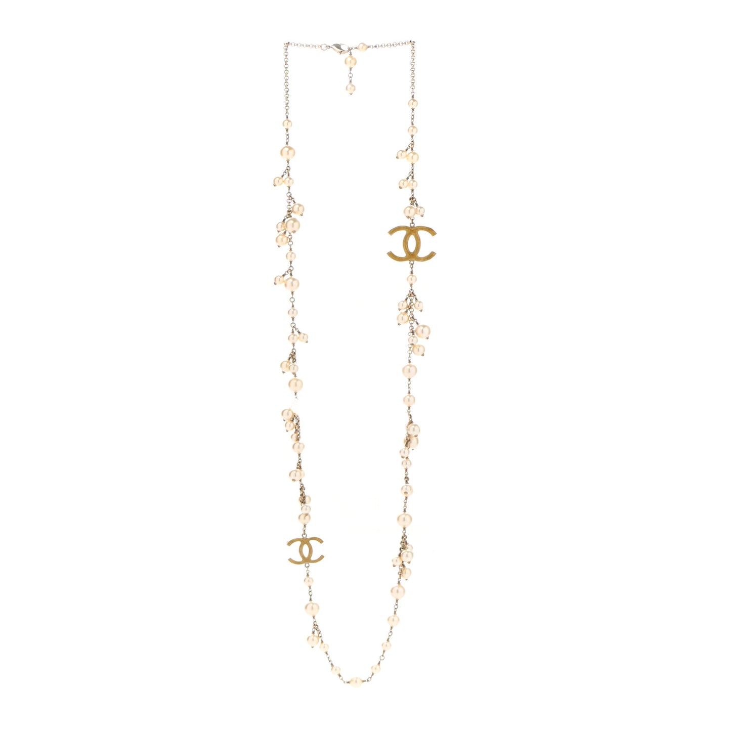 Graduated Pearl CC Long Necklace Gold