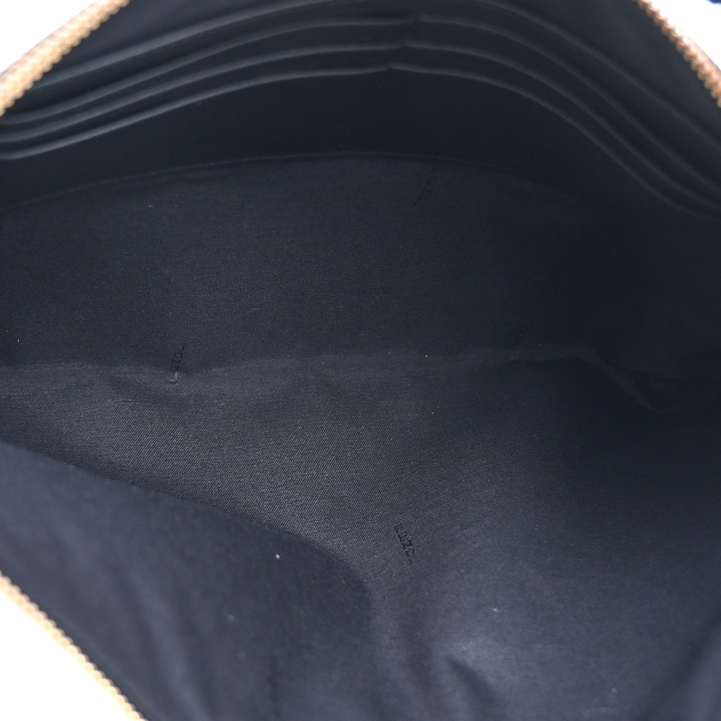Glazed Fabric Vitello Century FF 1974 Stamp Patch Large Flat Pouch Mogano Panna Black