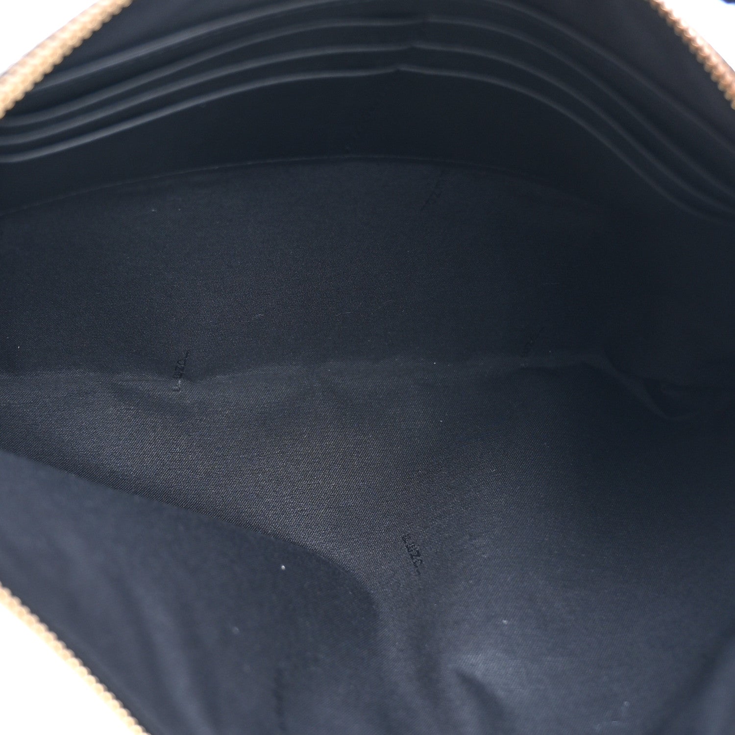 Fendi Glazed Fabric Vitello Century FF 1974 Stamp Patch Large Flat Pouch Mogano Panna Black 5 of 8