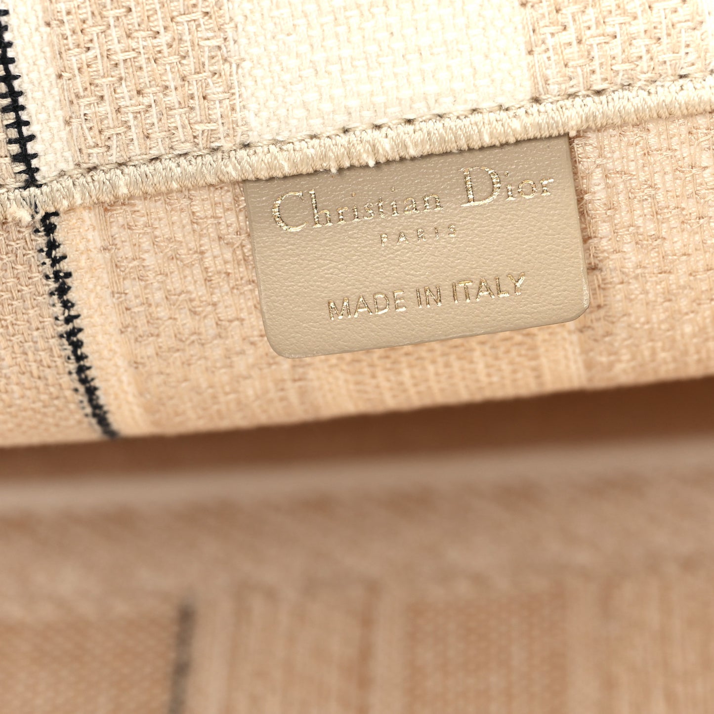 Canvas Embroidered Large Stripes Book Tote Beige