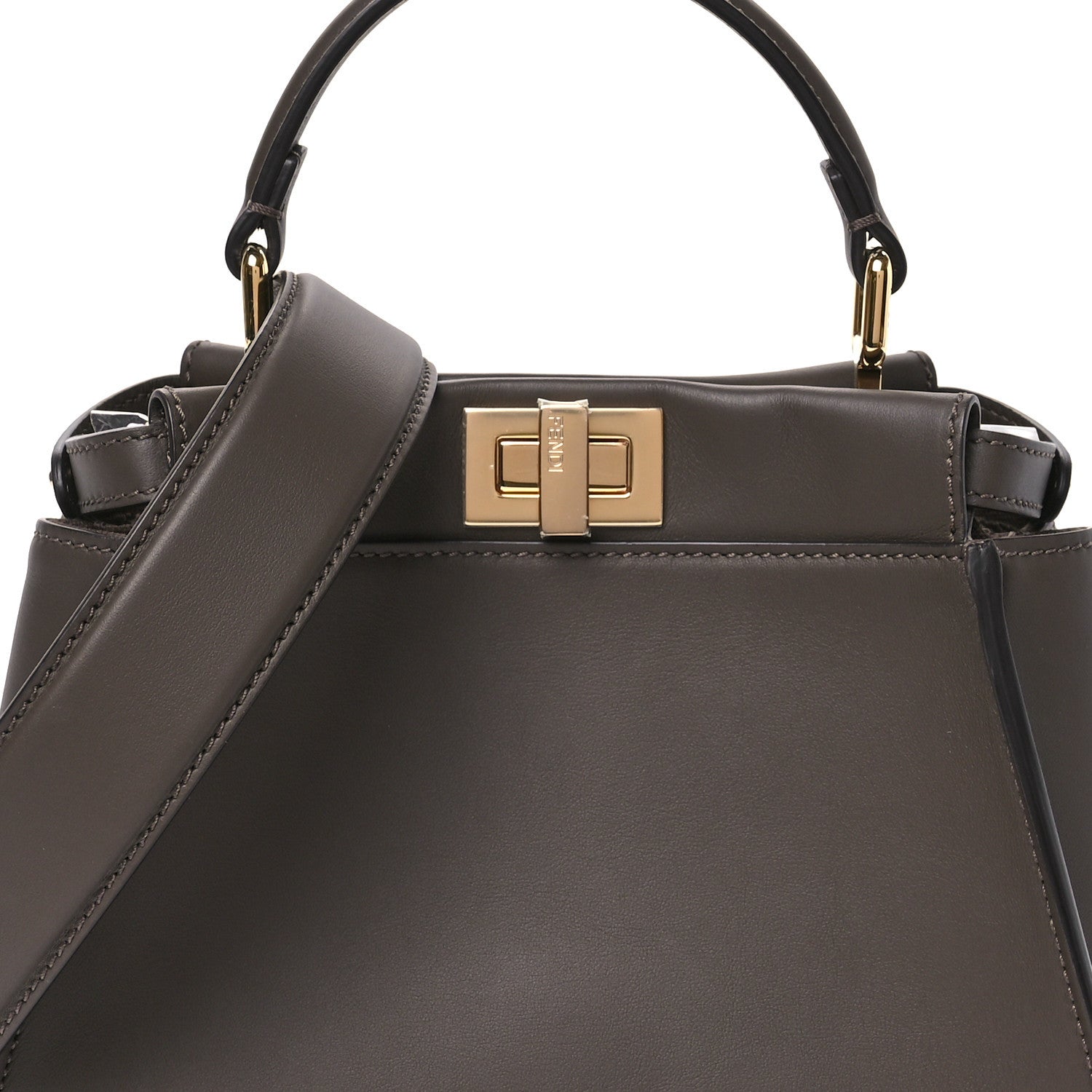 Fendi Vitello Seta Suede FF Mini Peekaboo Iconic Satchel  Chocolate Sigaro Marrone 9 of 12