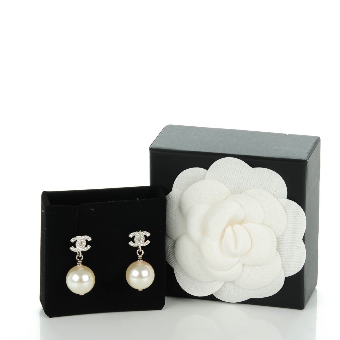 Crystal Pearl CC Drop Earrings Silver