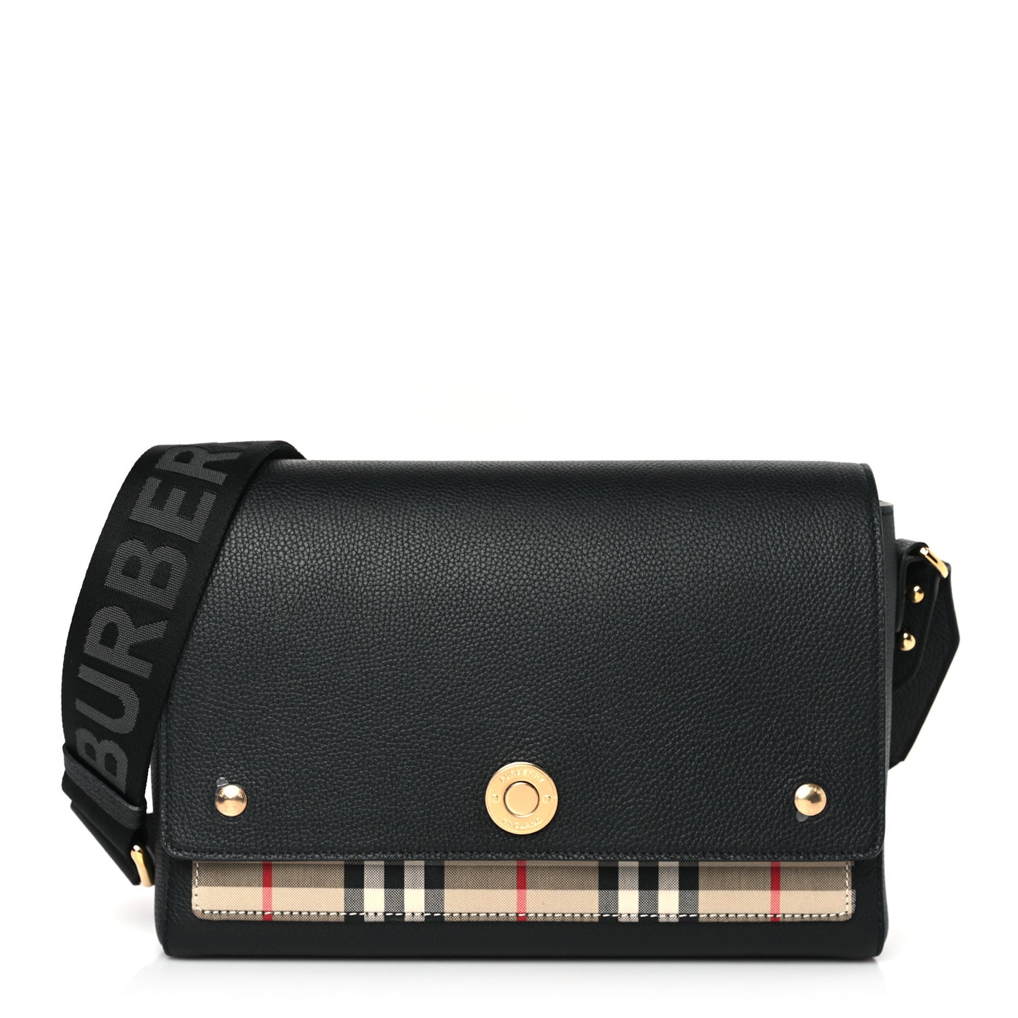 Grainy Calfskin Vintage Check Note Crossbody Bag Black