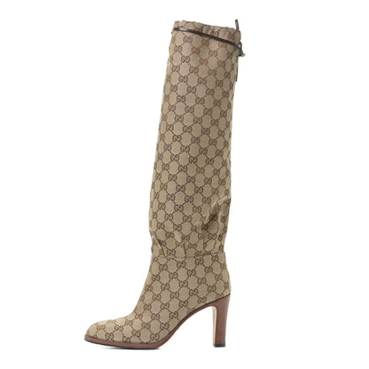 Gucci Monogram Lisa Mid Heel Boots 38.5 Beige Ebony 1 of 11