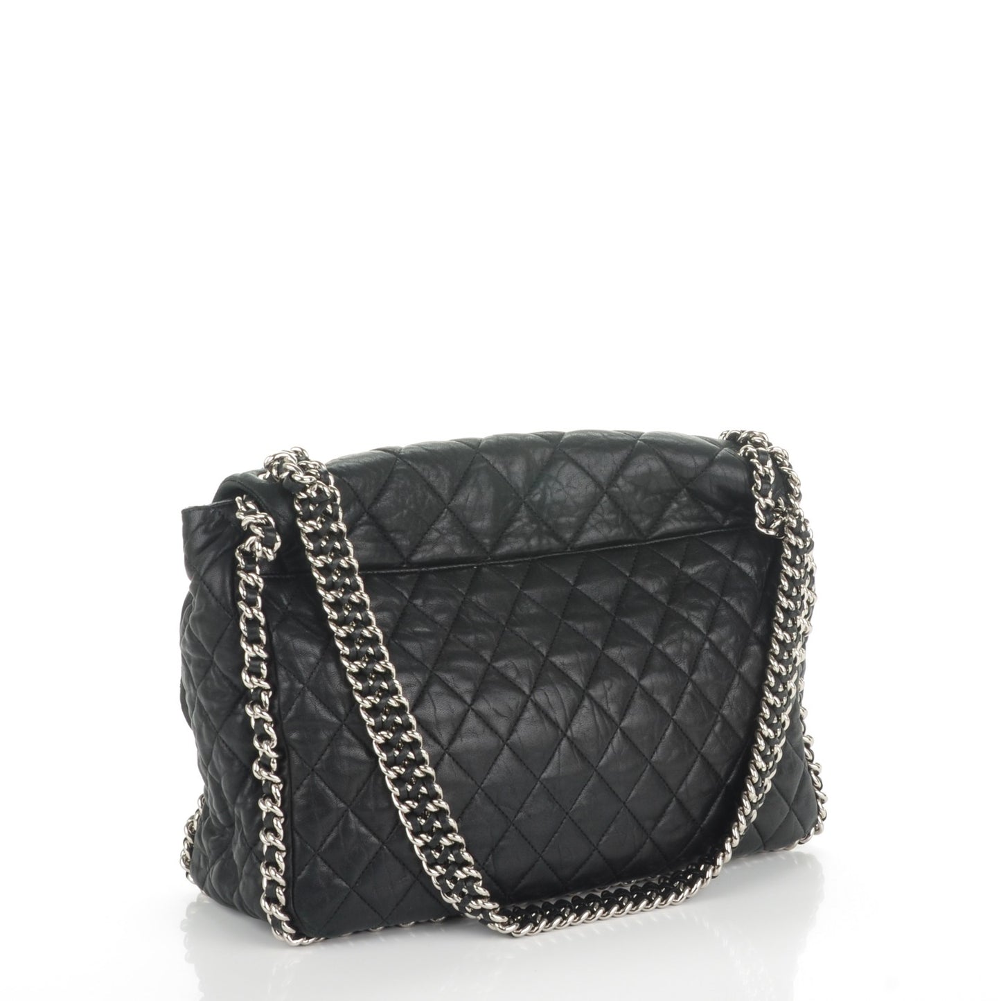 Washed Lambskin Quilted Maxi Chain Around Flap Black
