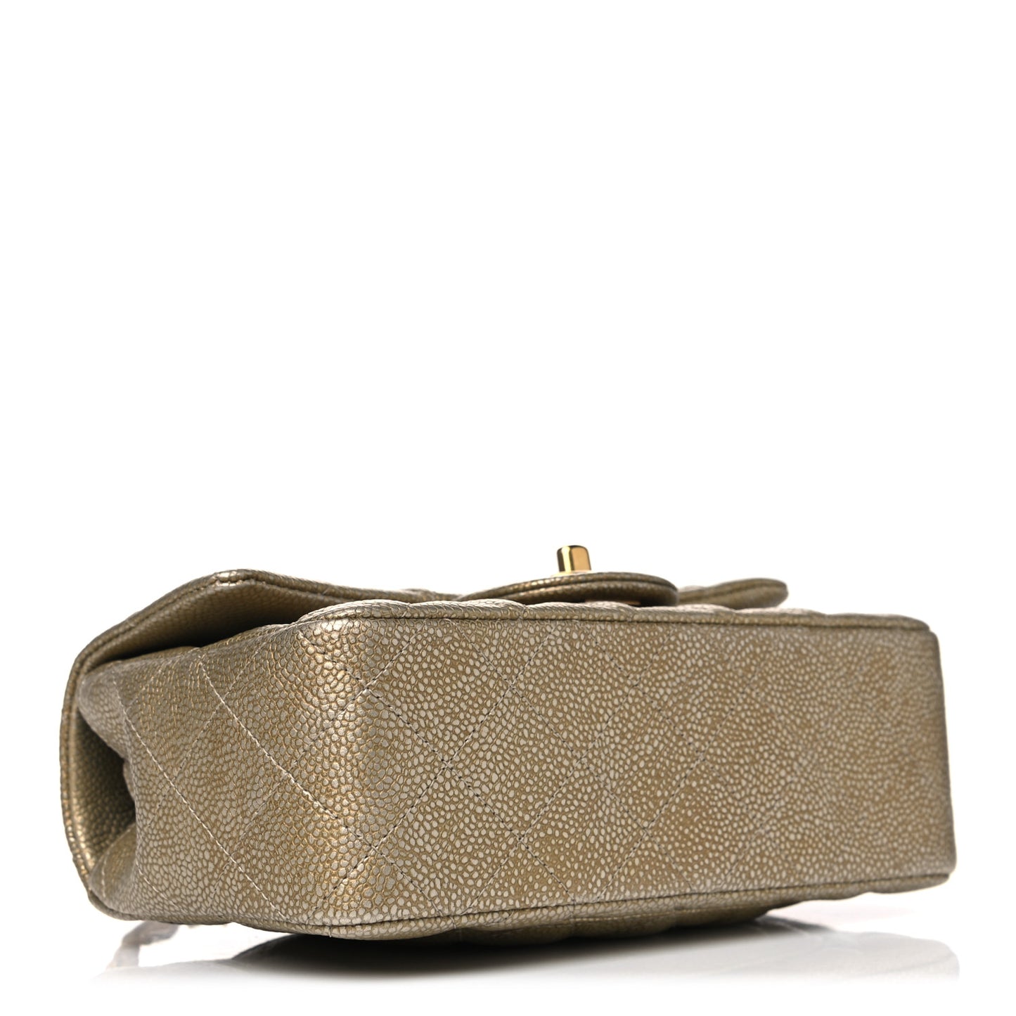 Metallic Caviar Quilted Mini Rectangular Flap Gold