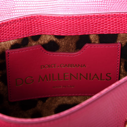 Dolce & Gabbana Stampa Iguana Calfskin Crystal Mini Milennials Shoulder Bag Pink 6 of 9