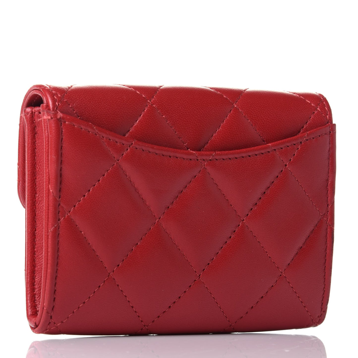 Lambskin Quilted Flap Card Holder Wallet Red