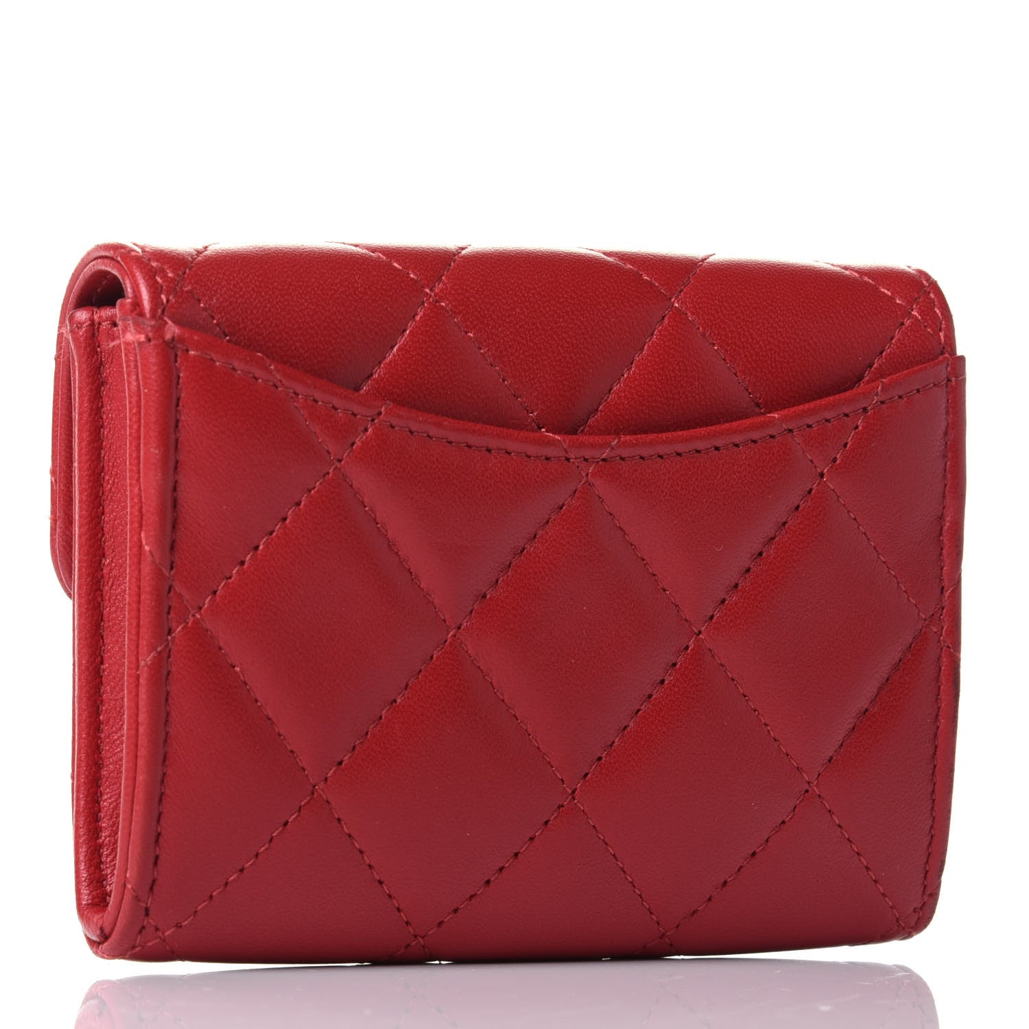 Chanel Lambskin Quilted Flap Card Holder Wallet Red 2 of 4