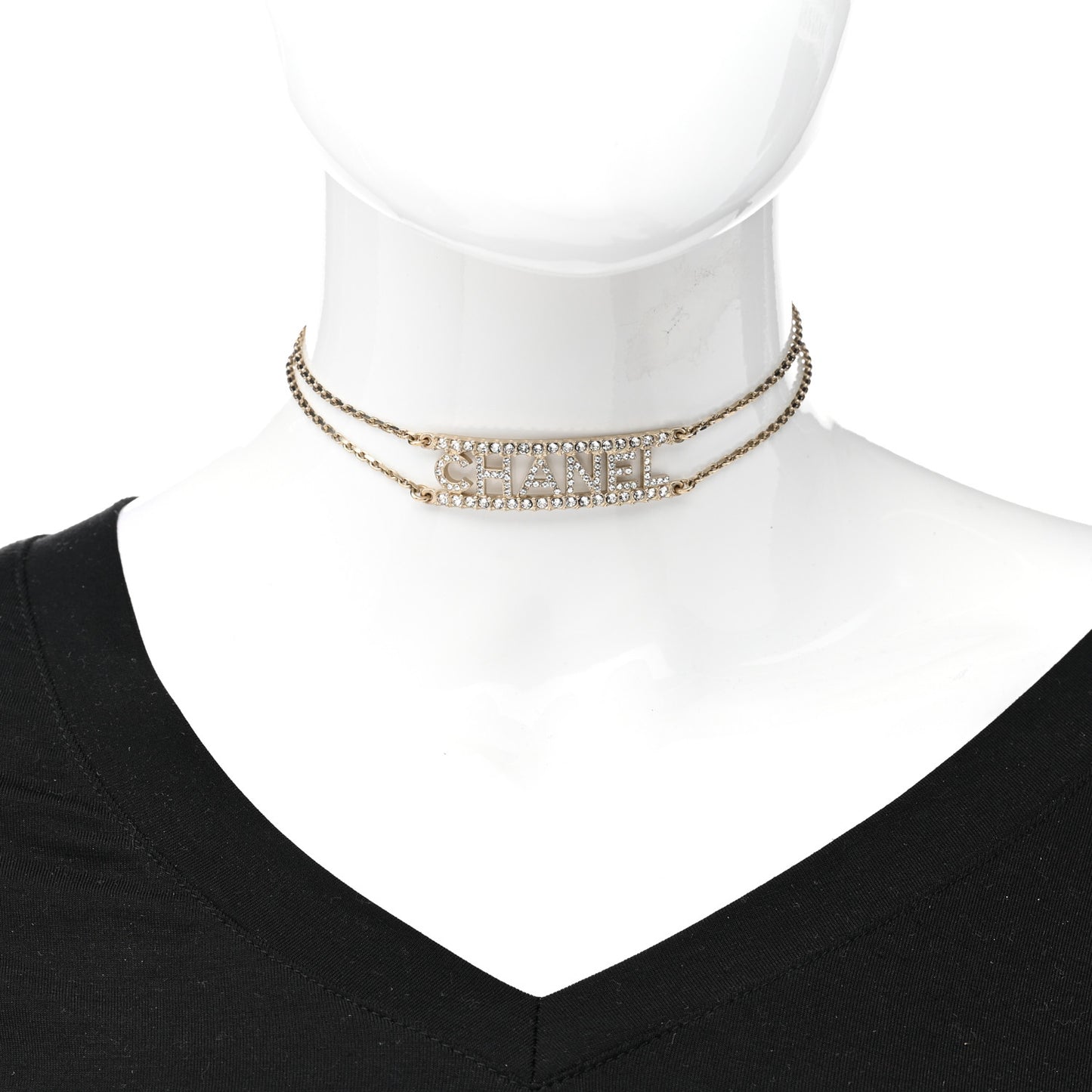 Metal Crystal Logo Choker Necklace Gold