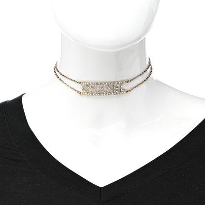 Chanel Metal Crystal Logo Choker Necklace Gold 2 of 6