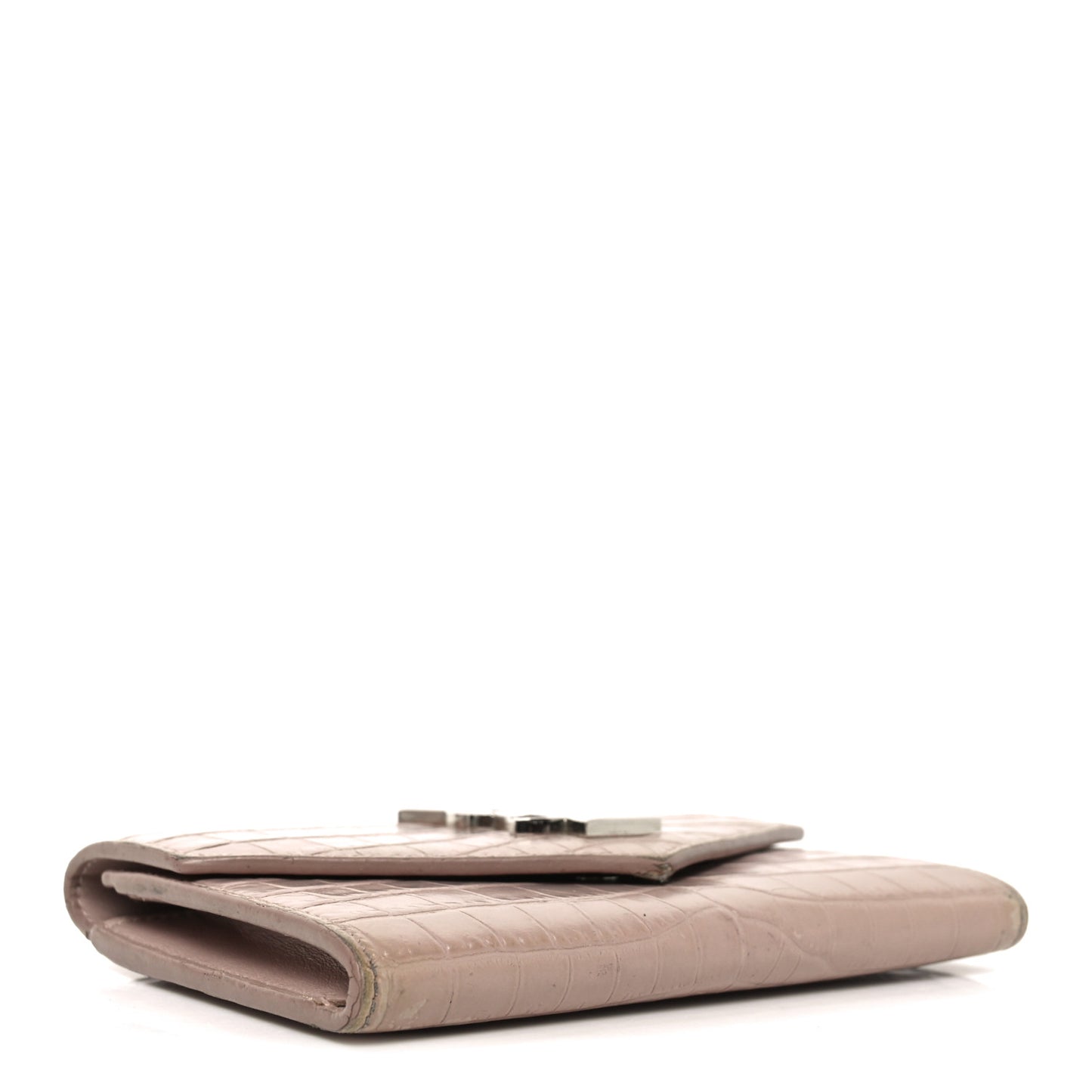 Calfskin Crocodile Embossed Small Monogram Envelope Wallet Rose Antic