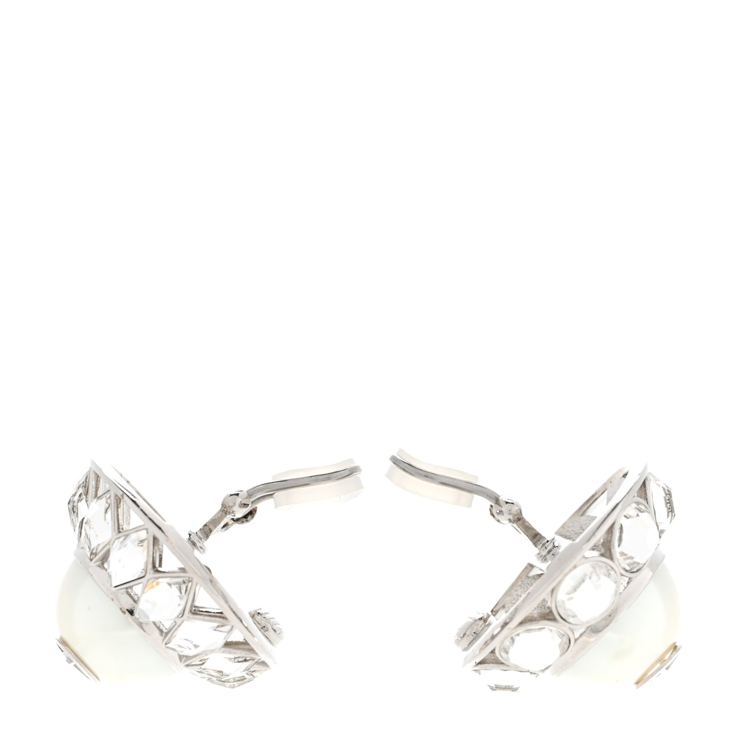 Pearl Crystal Interlocking G Clip On Earrings Silver