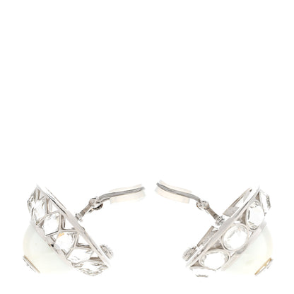 Gucci Pearl Crystal Interlocking G Clip On Earrings Silver 3 of 5