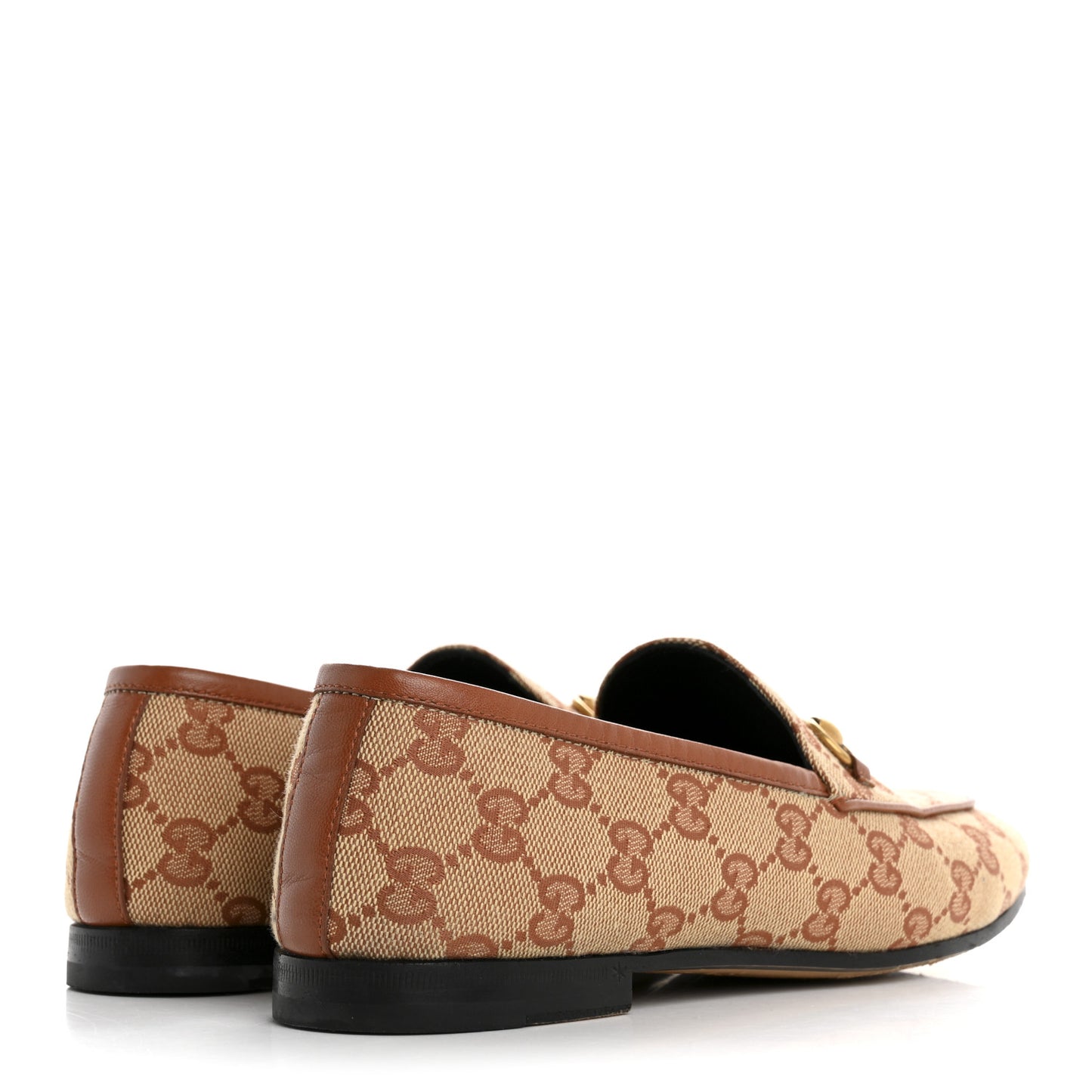 Canvas GG Monogram Horsebit Womens Jordaan Loafers 38 Beige Ruggine Rust