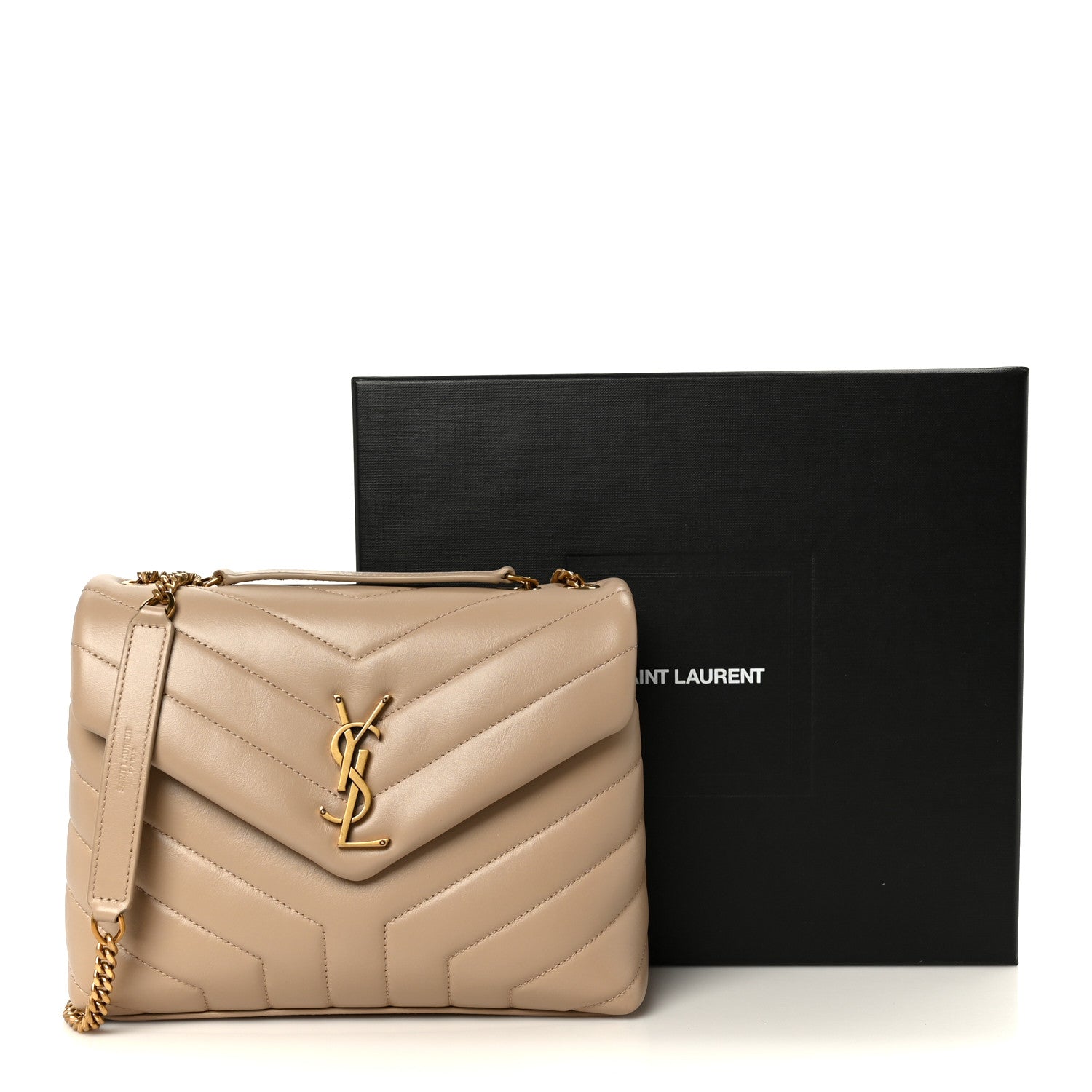 Saint Laurent Calfskin Y Quilted Monogram Small Loulou Chain Satchel Dark Beige Dark Beige 12 of 12