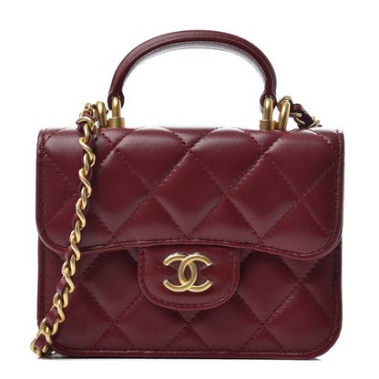 Chanel Lambskin Quilted Top Handle Flap Coin Purse With Chain Burgundy 1 of 9