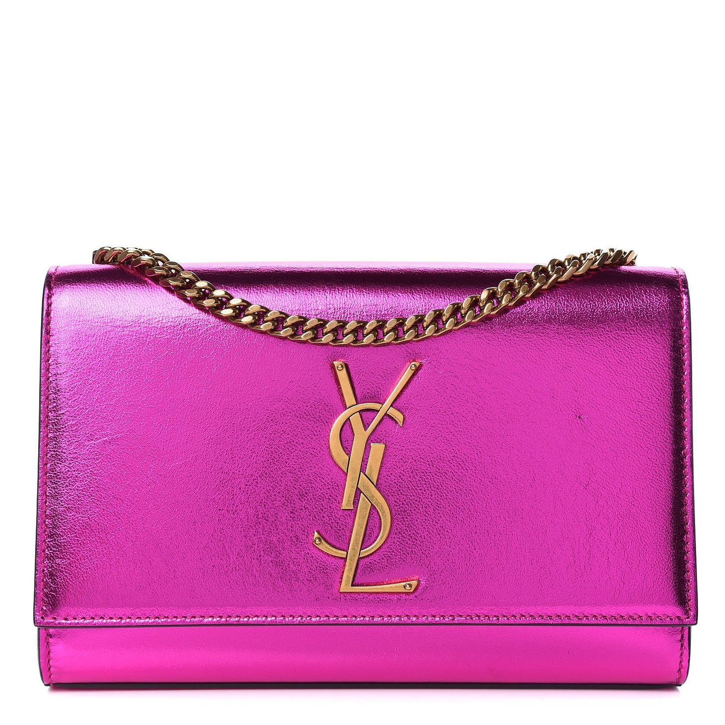 Metallic Calfskin Small Classic Monogram Kate Satchel Magenta