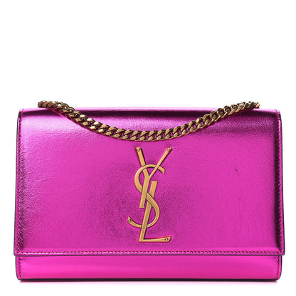 Saint Laurent Metallic Calfskin Small Classic Monogram Kate Satchel Magenta 1 of 17