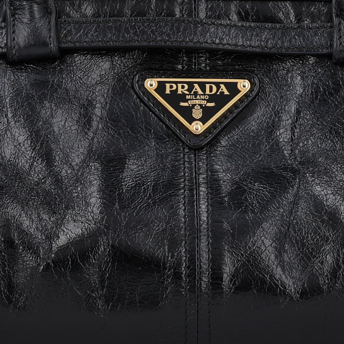 Prada Glossy Calfskin Triangle Medium Bonnie Shoulder Bag Black 10 of 12