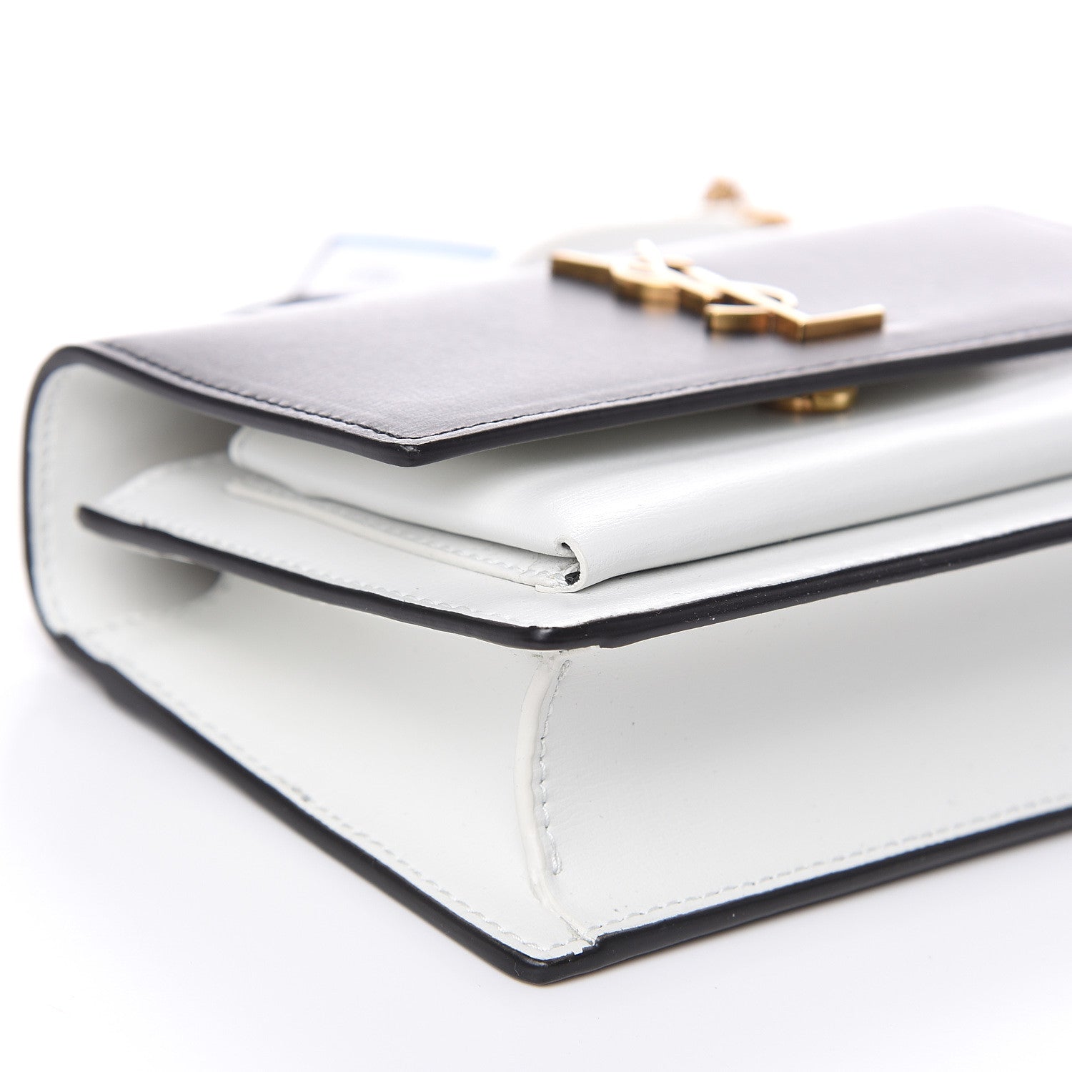 Saint Laurent New Aspen Calfskin Bi-Color Monogram Sunset Chain Wallet Black Dirty White 7 of 11
