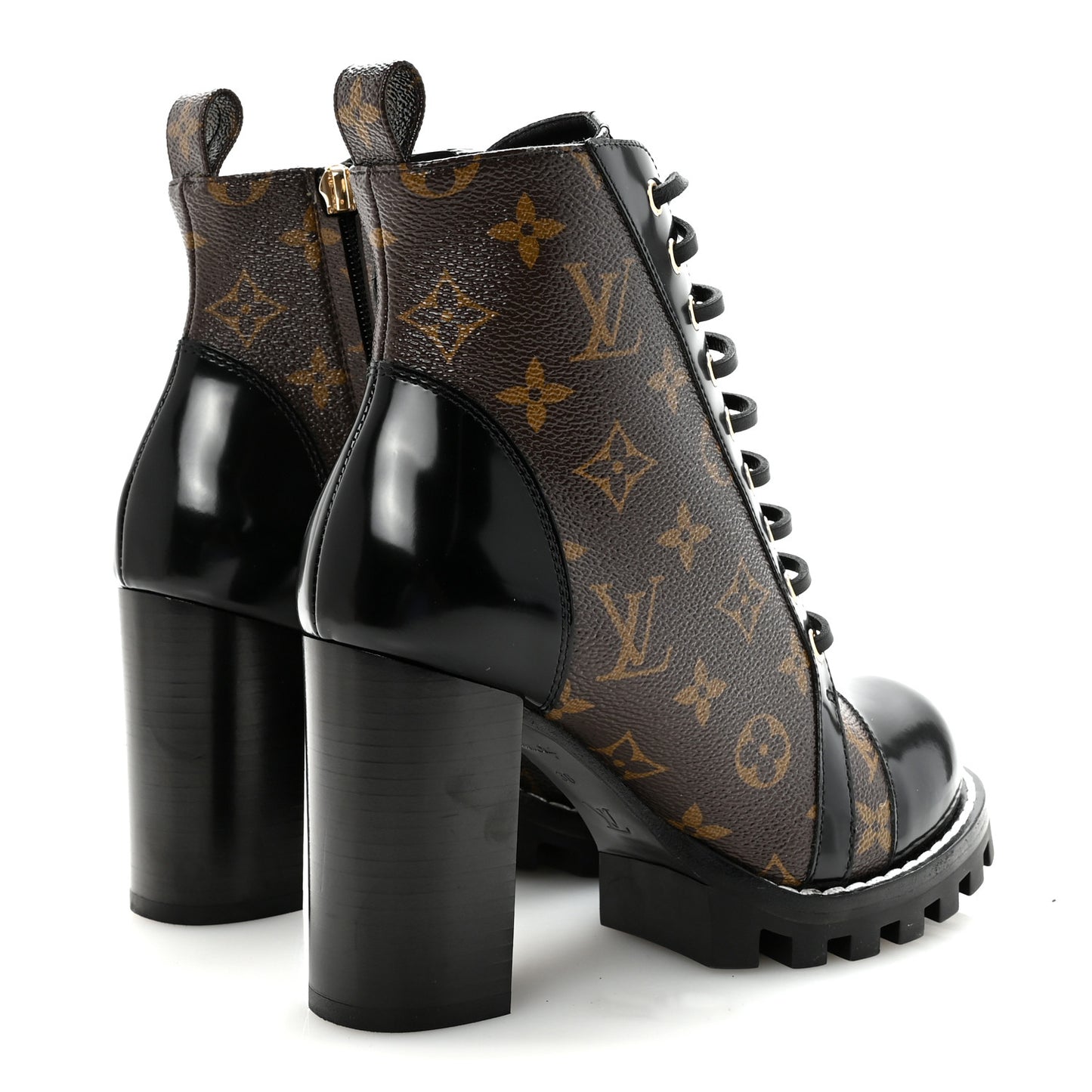 Patent Calfskin Monogram Star Trail Ankle Boots 38 Black