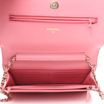 Chanel Lambskin Camellia Embossed Wallet On Chain WOC Pink 5 of 9