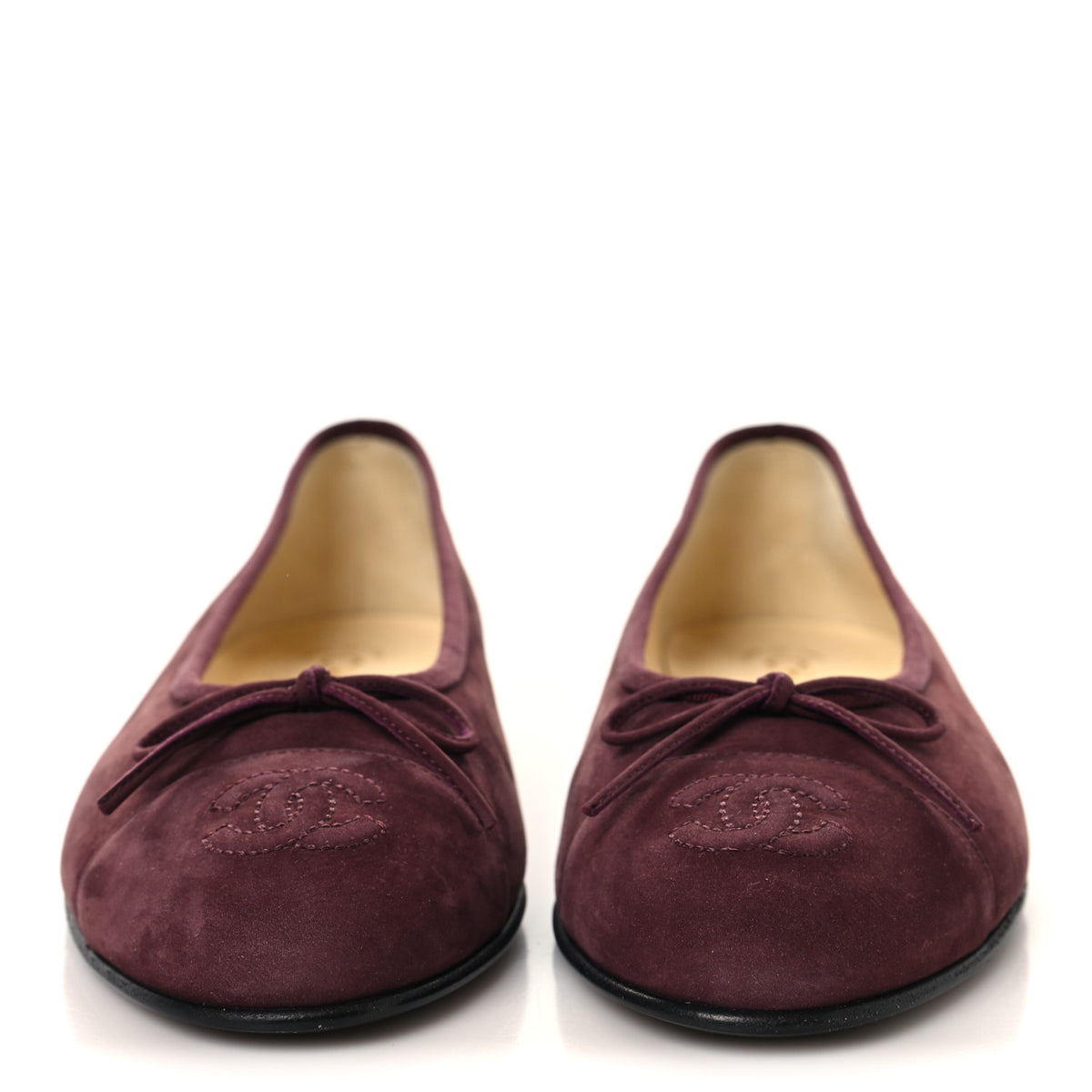 Suede Calfskin Cap Toe CC Ballerina Flats 37 Burgundy