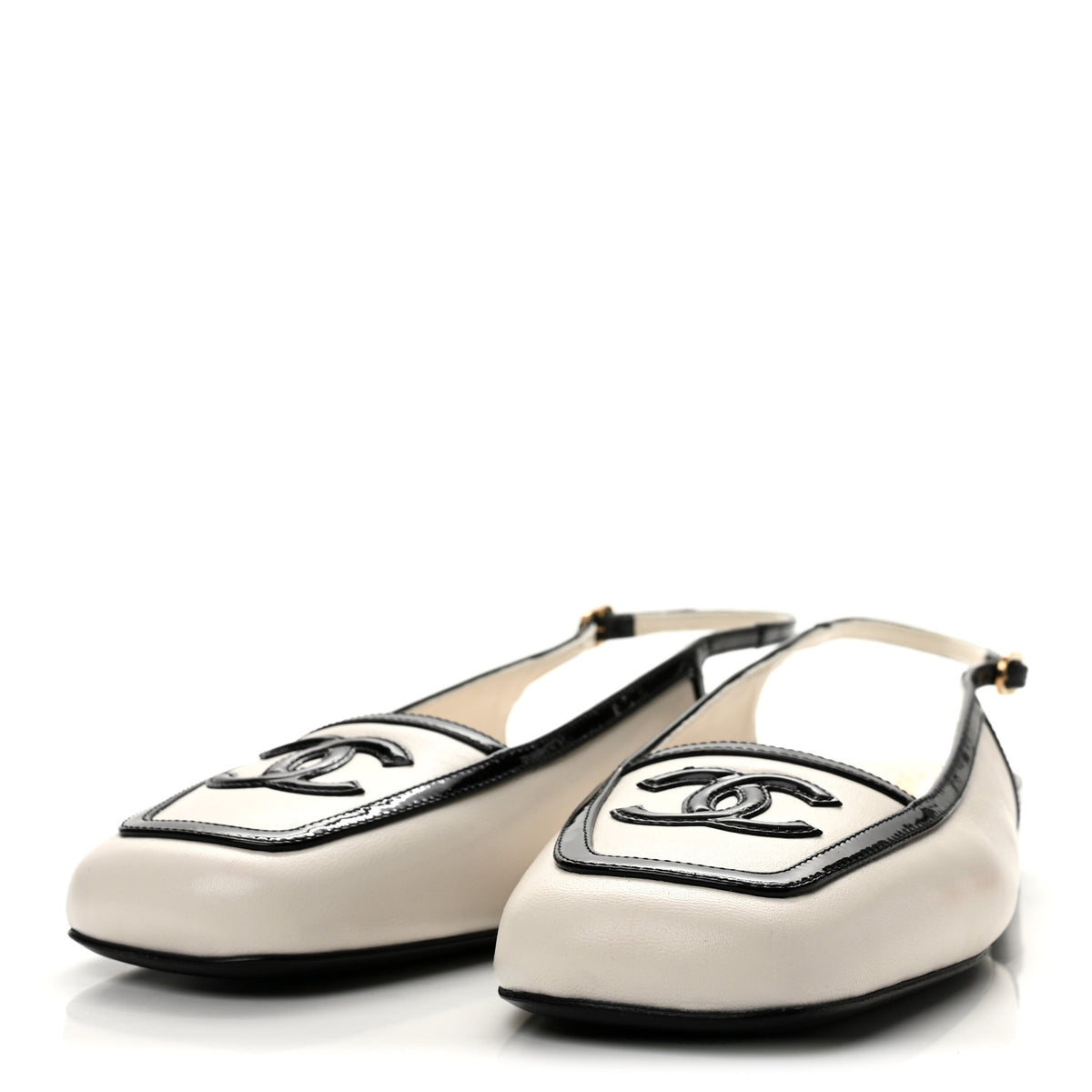 Lambskin Patent Calfskin CC Slingback Sandals 37 White Black