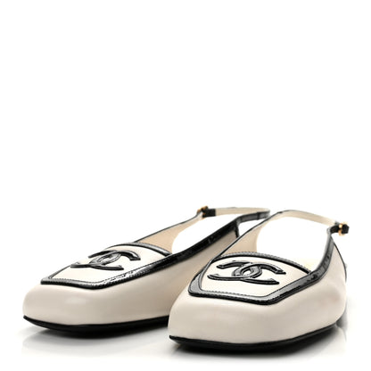 Chanel Lambskin Patent Calfskin CC Slingback Sandals 37 White Black 4 of 11