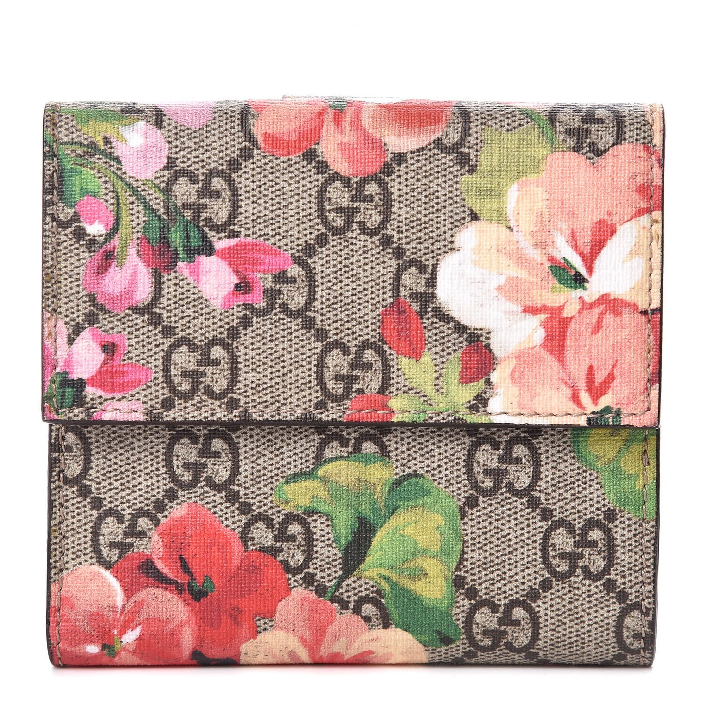GG Supreme Monogram Blooms French Flap Wallet Beige Multicolor Dry Rose