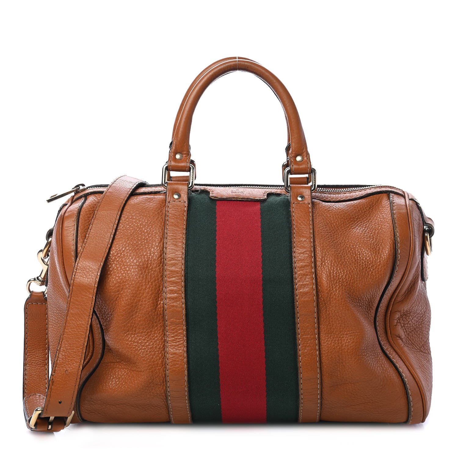 Gucci Calfskin Vintage Web Medium Boston Tobacco 1 of 9