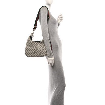 Gucci GG Supreme Monogram Textured Calfskin Web Large Attache Shoulder Bag Beige Blue 2 of 10