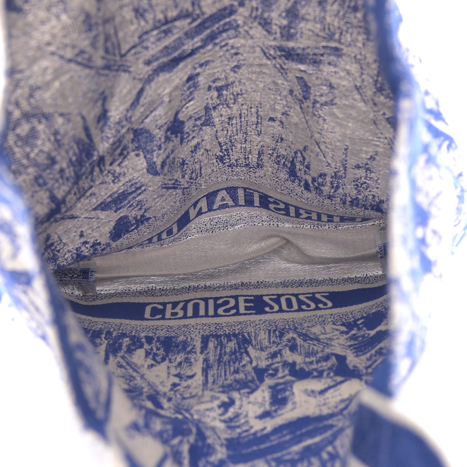 Christian Dior Canvas Print Cruise Tote Ivory Blue 2 of 10