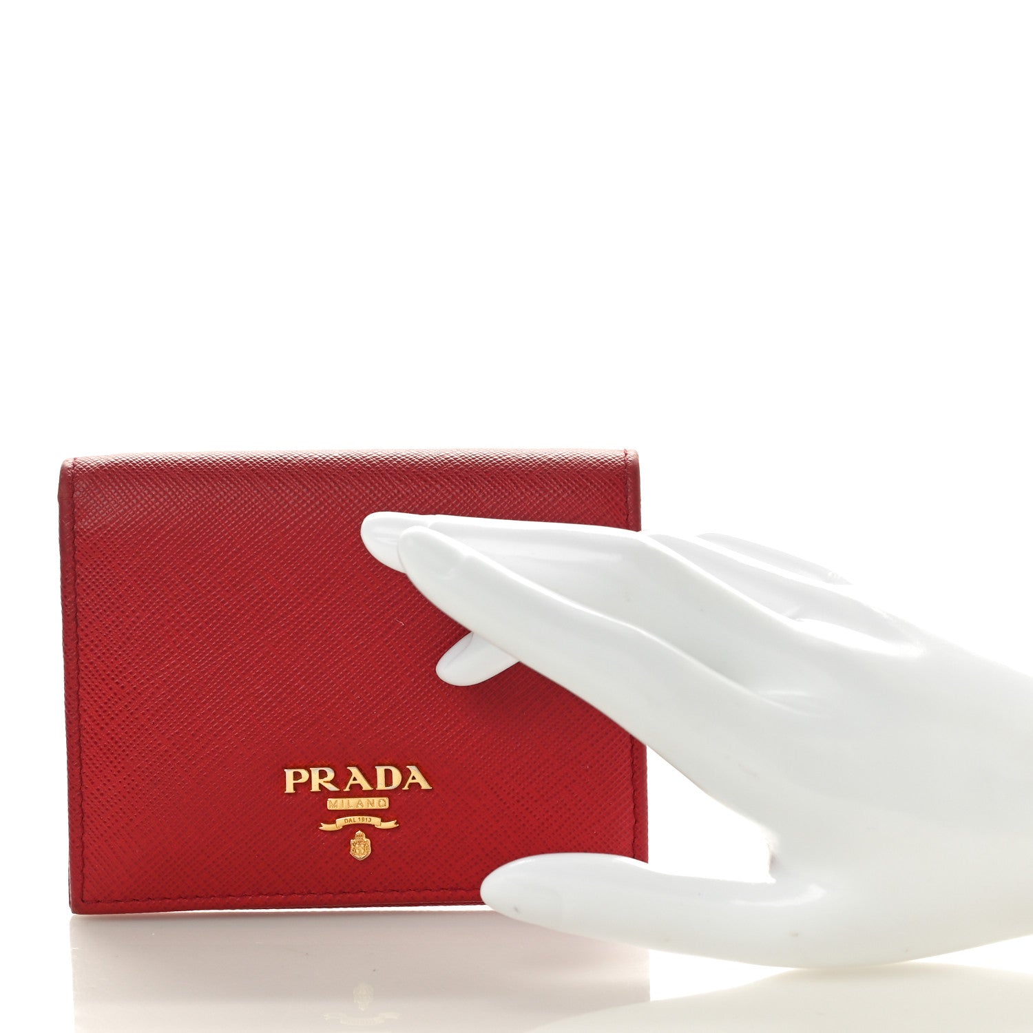 Prada Saffiano Metal Compact Snap Bi-Fold Wallet Fuoco 2 of 7