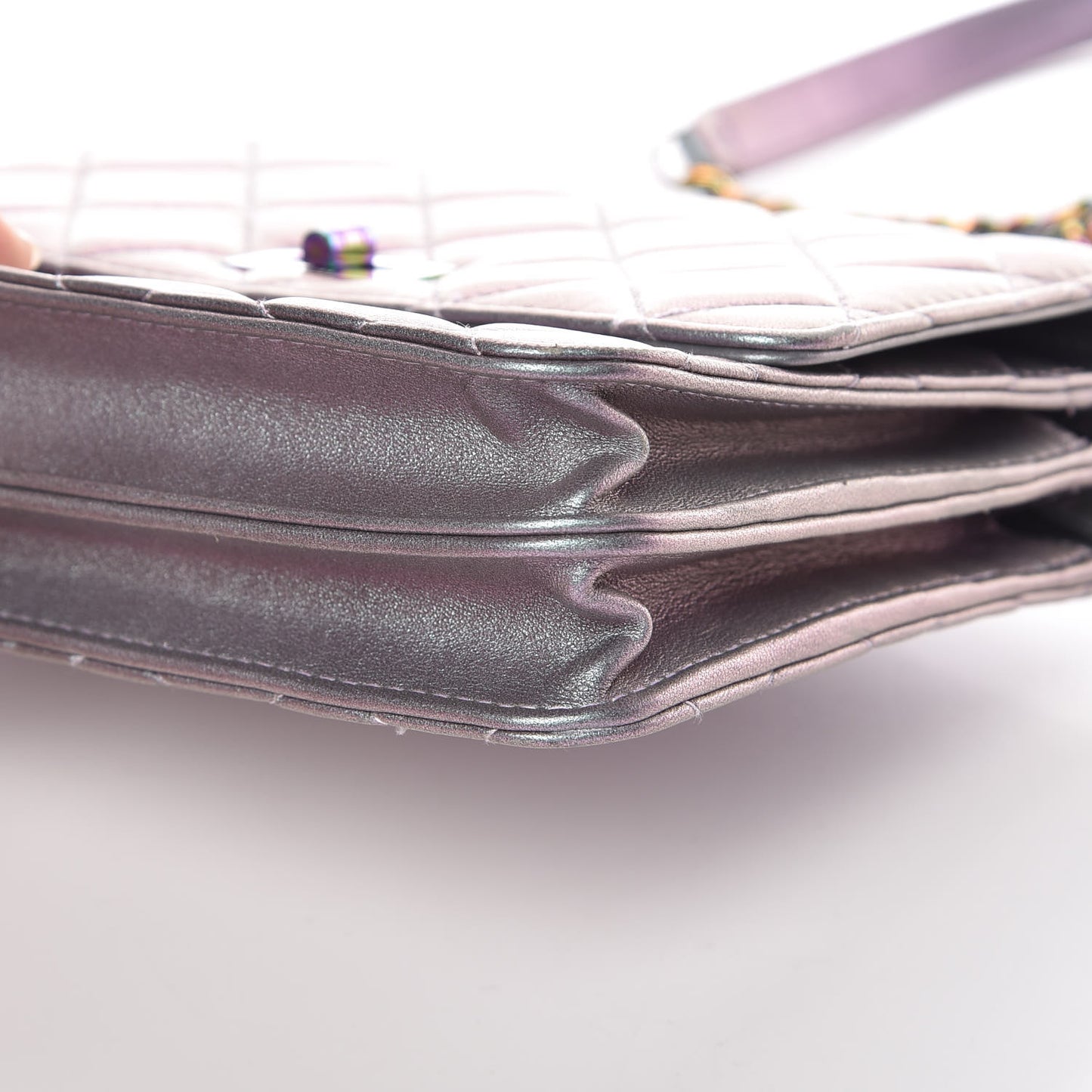 Iridescent Lambskin Quilted Reissue 2.55 Square Wallet On Chain WOC Light Purple