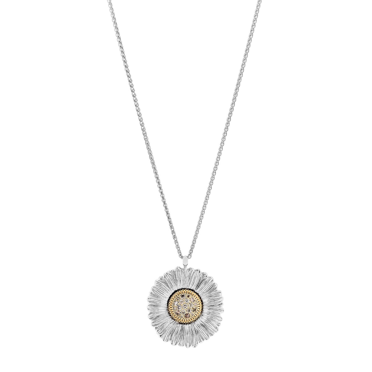 Sterling Silver Vermeil Fancy Diamond Blossom Pendant Necklace