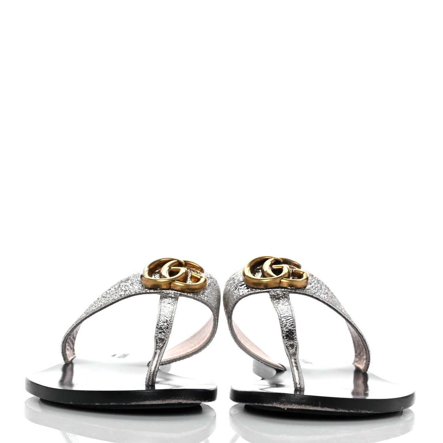 Nappa Silk Galassia GG Marmont Thong Flat Sandals 37.5 Platino