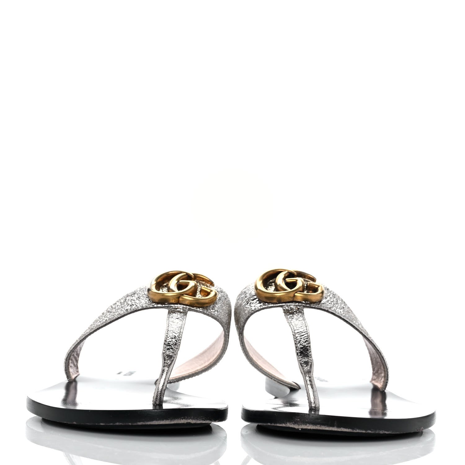 Gucci Nappa Silk Galassia GG Marmont Thong Flat Sandals 37.5 Platino 2 of 7