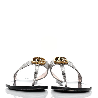 Gucci Nappa Silk Galassia GG Marmont Thong Flat Sandals 37.5 Platino 2 of 7
