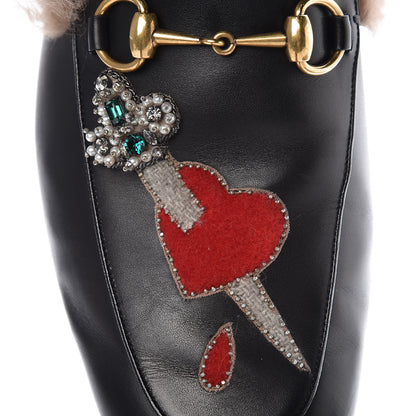 Gucci Calfskin Fur Crystal Tiger Embroidered Mens Princetown Slippers 11 Black 8 of 11