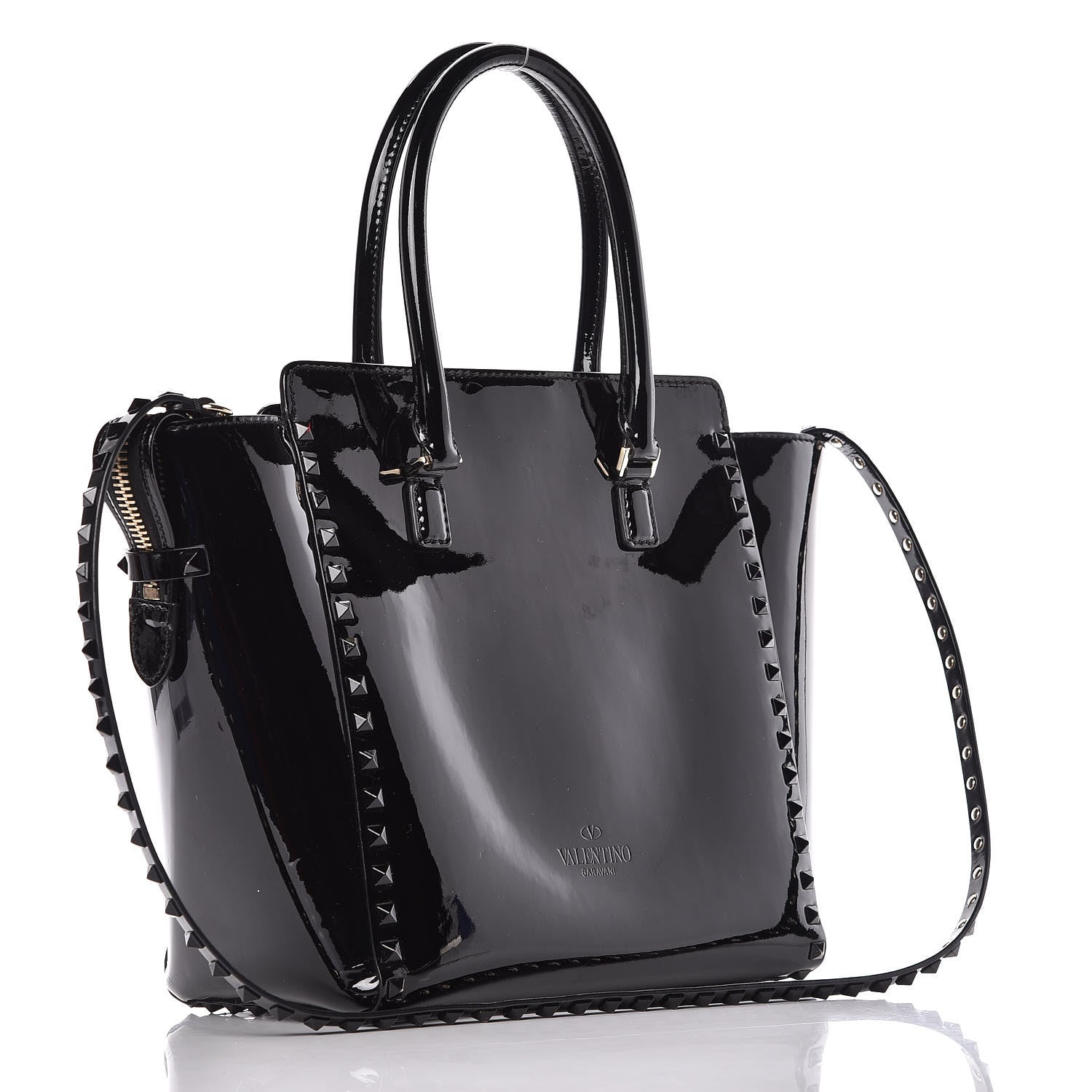Valentino Garavani Patent Rockstud Double Handle Tote Black 3 of 12