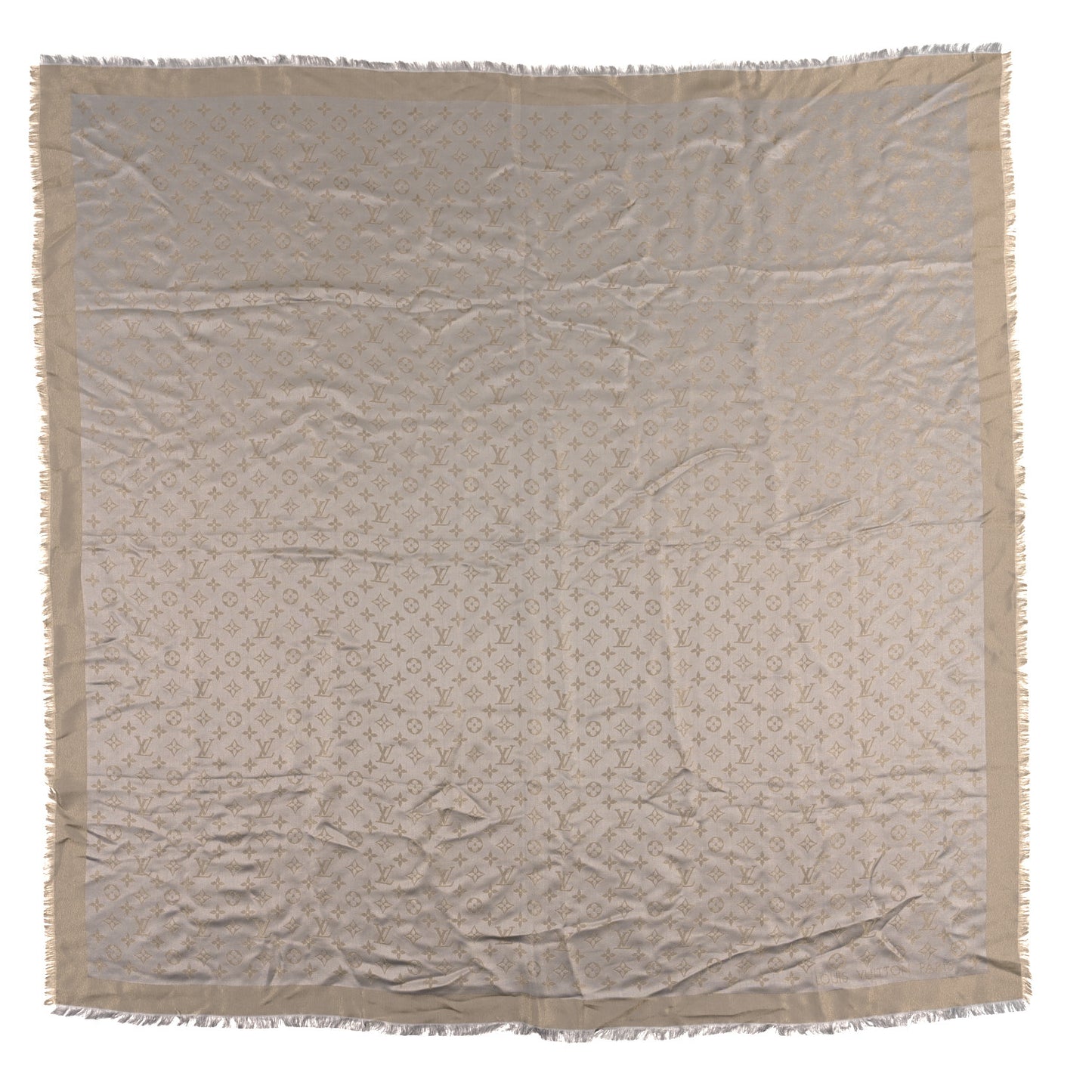 Silk Lurex Wool Monogram Shine Shawl Greige